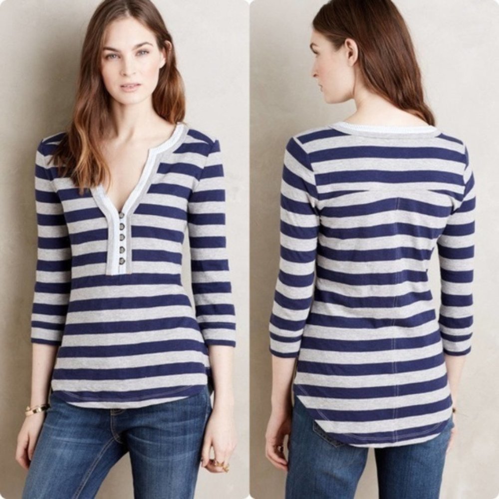 Anthropologie Little Yellow Button Henley Blouse